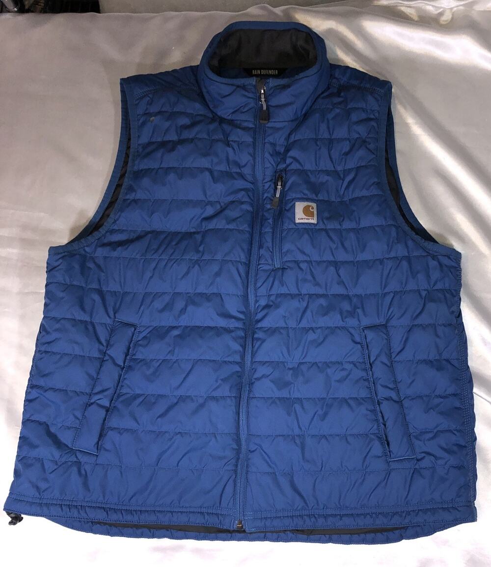 Carhartt Vest Rain Defender Work Wear Blue Full Zip Mens Sz XL *Read Desc Flaws*